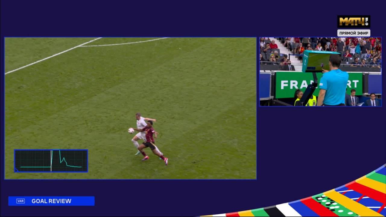 Лои Опенда играет рукой перед голевым пасом на Лукаку. Фото соцсети «Матч ТВ»