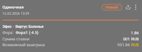 Эфес – Виртус: победа Эфеса с форой (-4.5) / Для конкурса «Ставкомат»