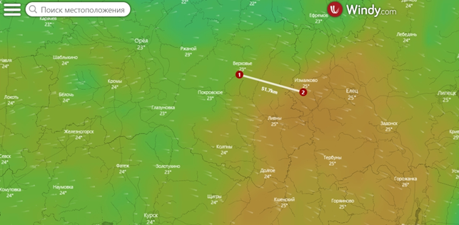 Границы циклонов, windy.com