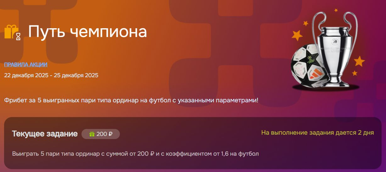 Пример задания на странице акции