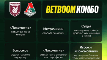 Розыгрыш фрибетов по 3000 рублей в акции «BetBoom Комбо» на матч «Рубин» — «Локомотив» Розыгрыш фрибетов по 3000 рублей в акции «BetBoom Комбо» на матч «Рубин» — «Локомотив»
