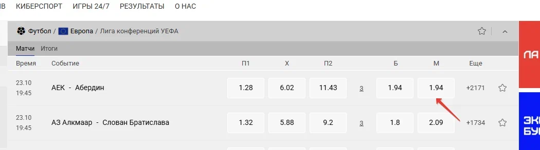 Высокие коэффициенты на футбол в «Бет-М»