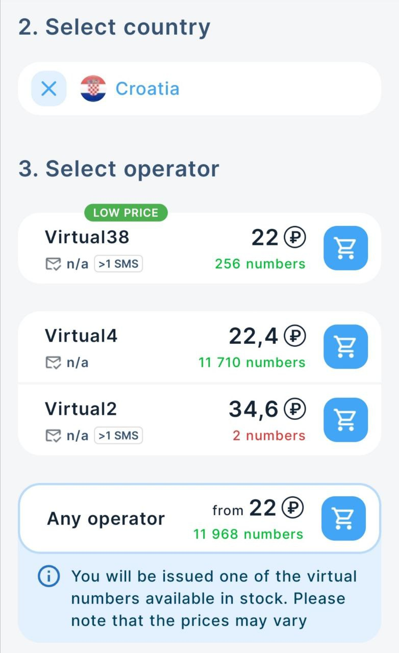 Выбираем хорватский номер