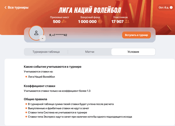 Пример условий одного из неклассических турниров Betrace