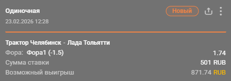 Трактор – Лада: победа Трактора с форой (-1.5) / Для конкурса «Ставкомат»