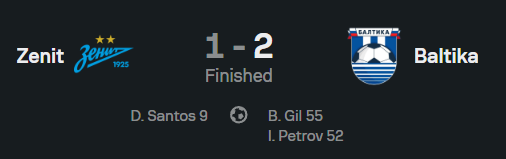 В третьем матче пришло и первое поражение «Зенита» от «Балтики»
