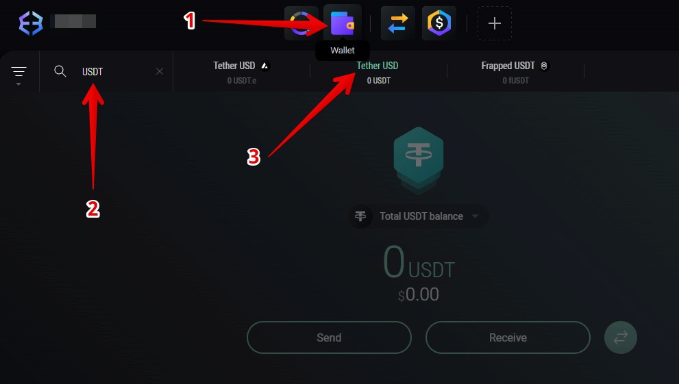 Exodus: как найти кошелек USDT