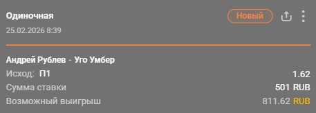 Рублев – Умбер: победа Рублева / Для конкурса «Ставкомат»