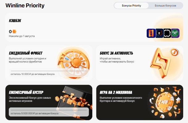 Главная странциа Winline Priority от «Винлайн»
