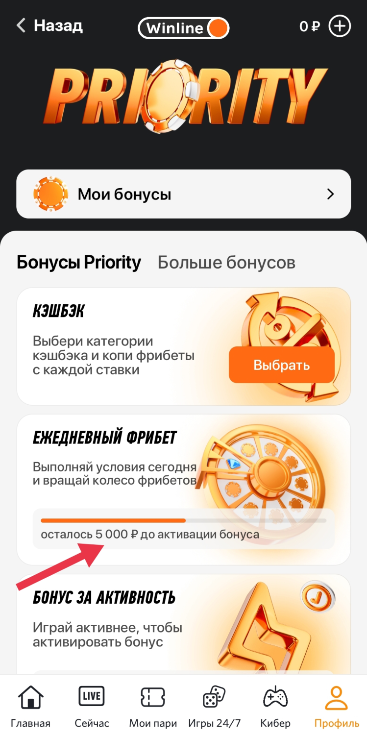 Прогресс по обороту ставок для получения ежедневного фрибета