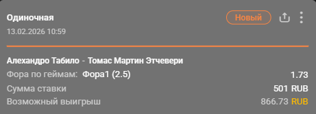 Табило – Этчеверри: победа Табило с форой (+2.5) гейма / Для конкурса «Ставкомат»