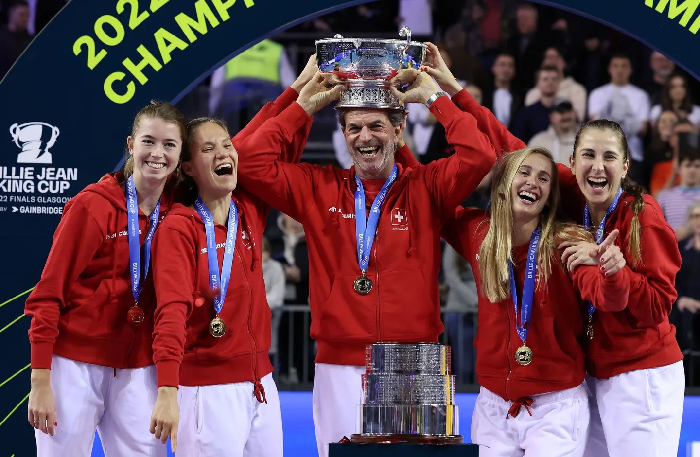 Сборная Швейцарии празднует победу в 2022 году. Фото: оф. сайт Кубка Билли Джин Кинг