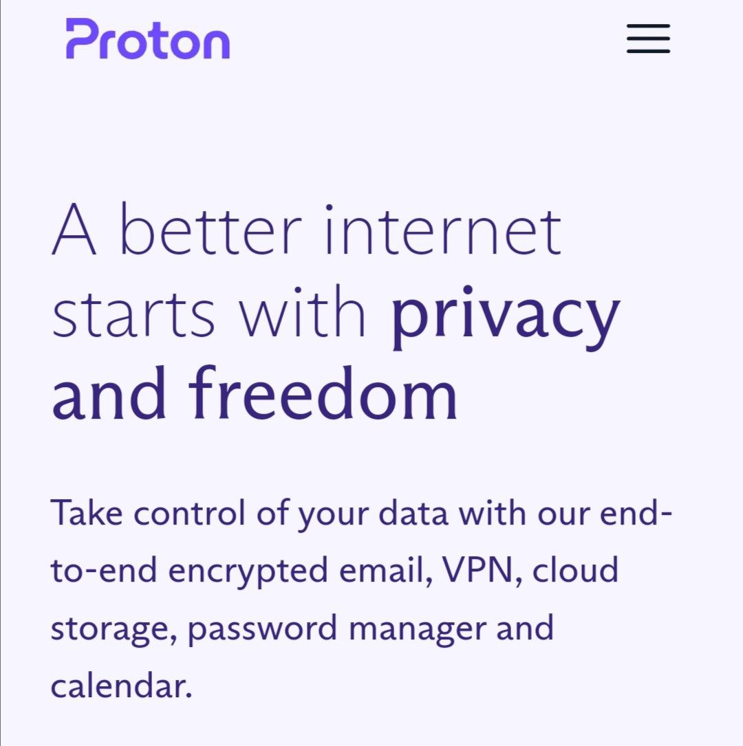 Главная страница сайта proton.me